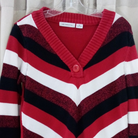 Liz Claiborne Striped Sweater Red, White, and Black Size M - Picture 3 of 11